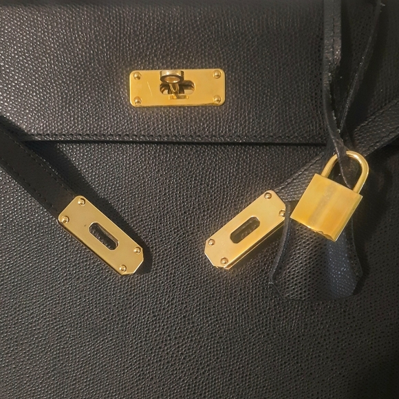 Vtg Black Epsom Leather Kelly Bag w/Clochette Lock Key & Strap GHW 32cm Italy - Picture 13 of 15